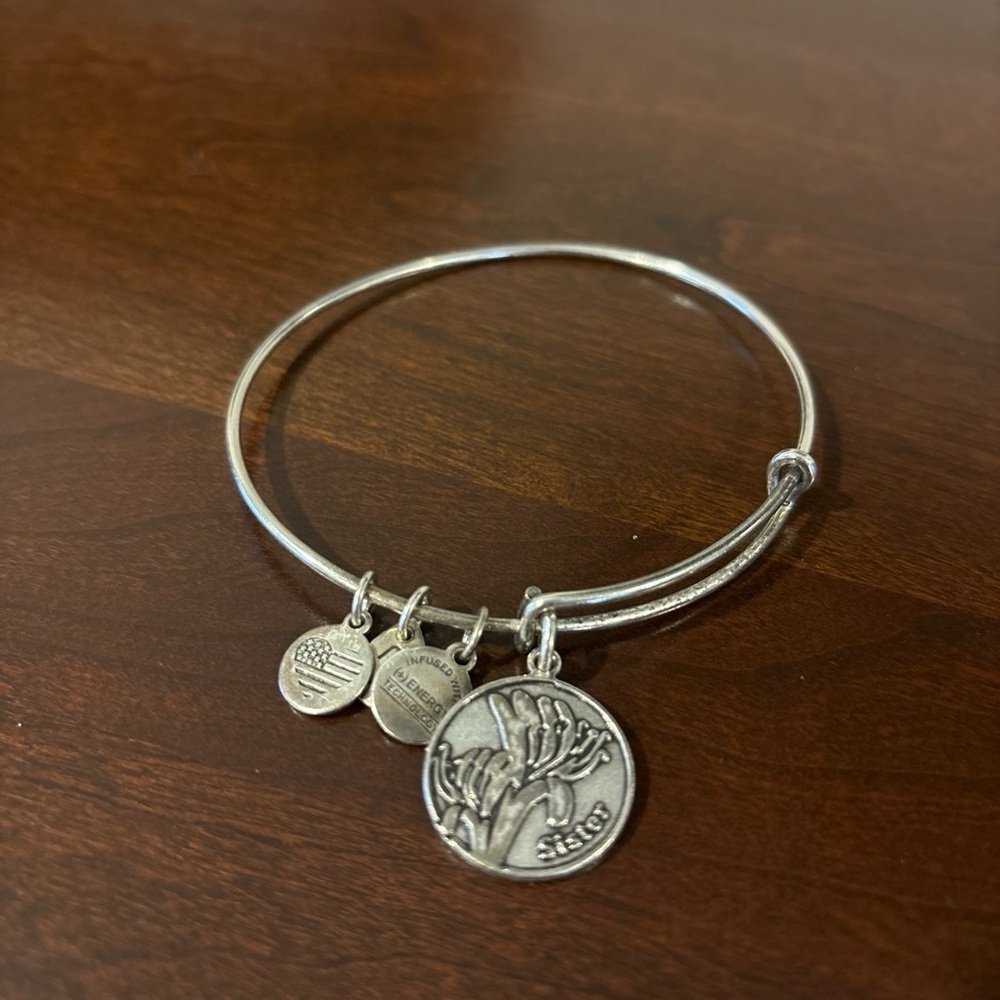 Alex and Ani Silver Tone 'Sister' Charm Bangle Bracelet